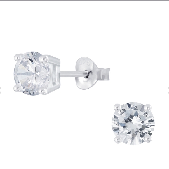 Round Cubic Zirconia Silver Earrings - Picture 1 of 3